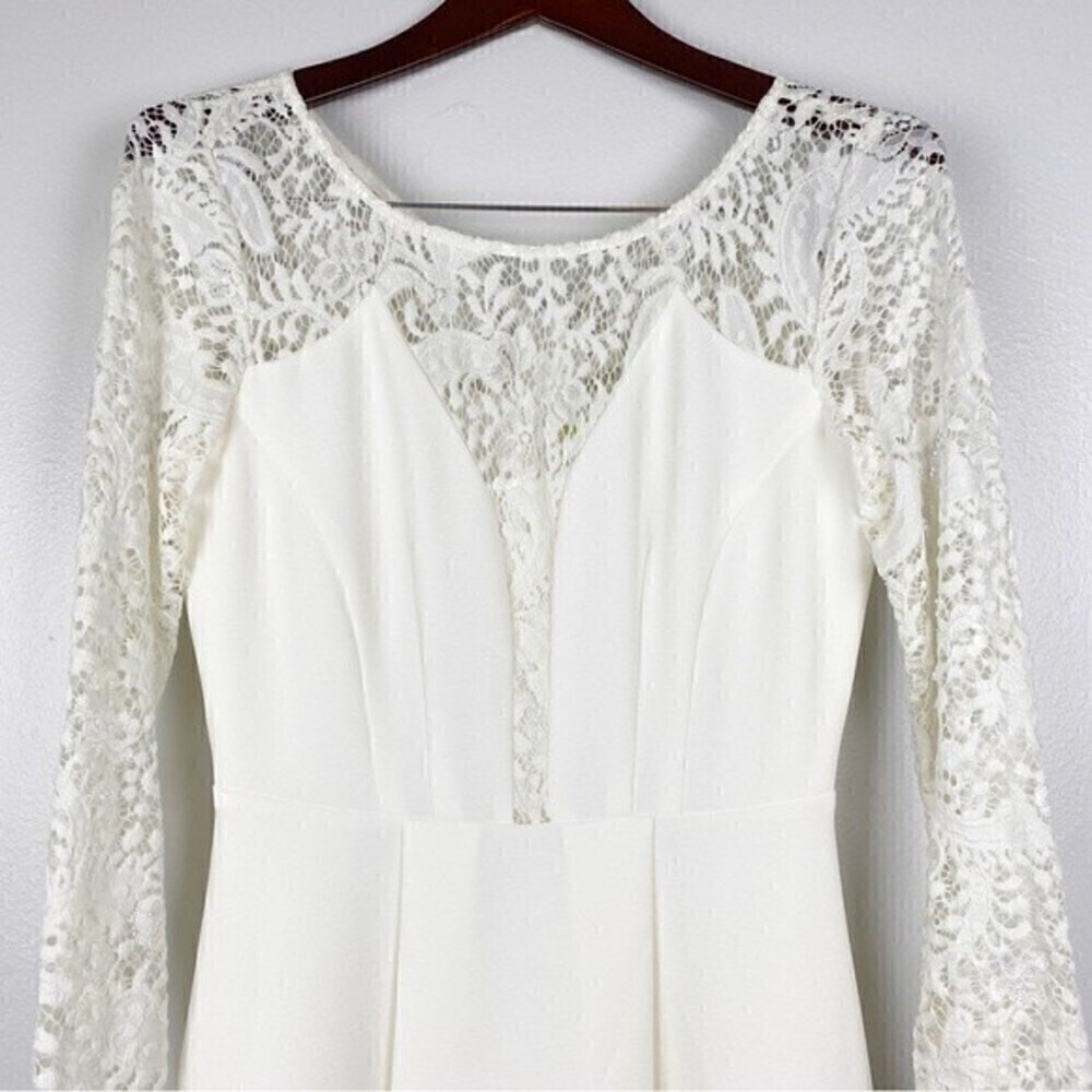 Gianni Bini Scoop Neck Lace Long Sleeve Pleated Dress Ivory Size 4 - Picture 3 of 10